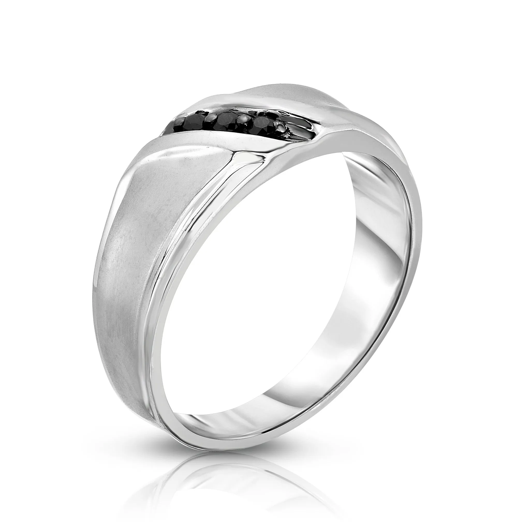 0.08Ct Black Diamond Men's 3-Stone Ring in 14K White Gold