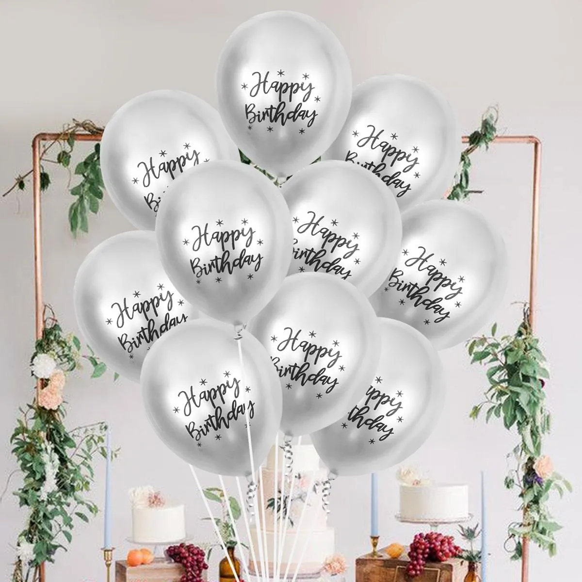 11pcs Metallic Happy Birthday Balloons - Birthday Party Decor Balloons with Slivery Finish - Room Decorations for Celebrations