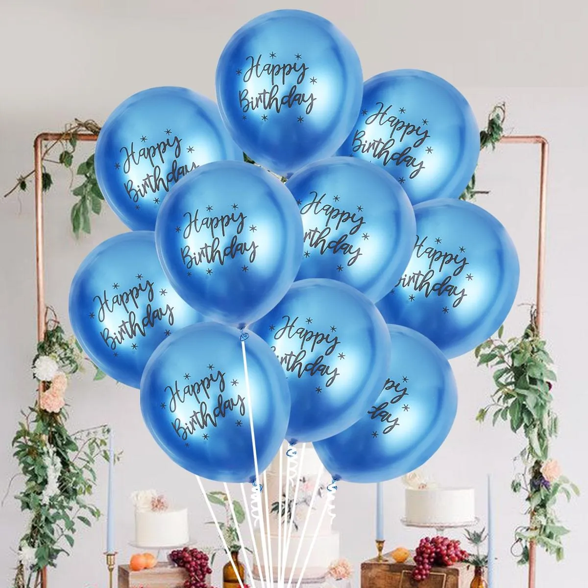 11pcs Metallic Happy Birthday Balloons - Birthday Party Decor Balloons with Slivery Finish - Room Decorations for Celebrations