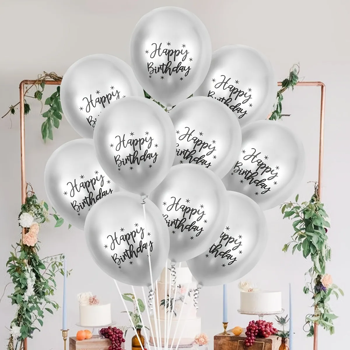 11pcs Metallic Happy Birthday Balloons - Birthday Party Decor Balloons with Slivery Finish - Room Decorations for Celebrations