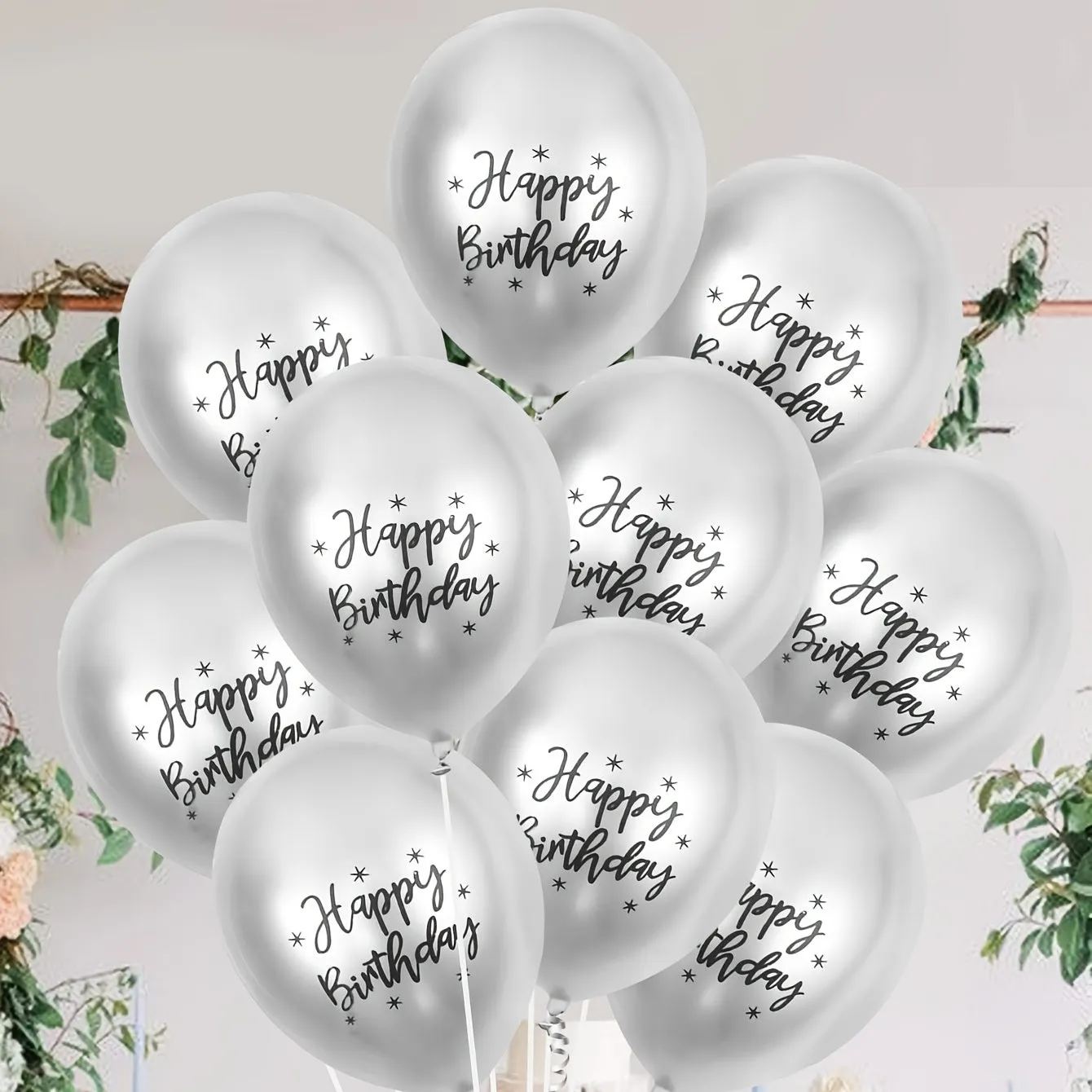 11pcs Metallic Happy Birthday Balloons - Birthday Party Decor Balloons with Slivery Finish - Room Decorations for Celebrations