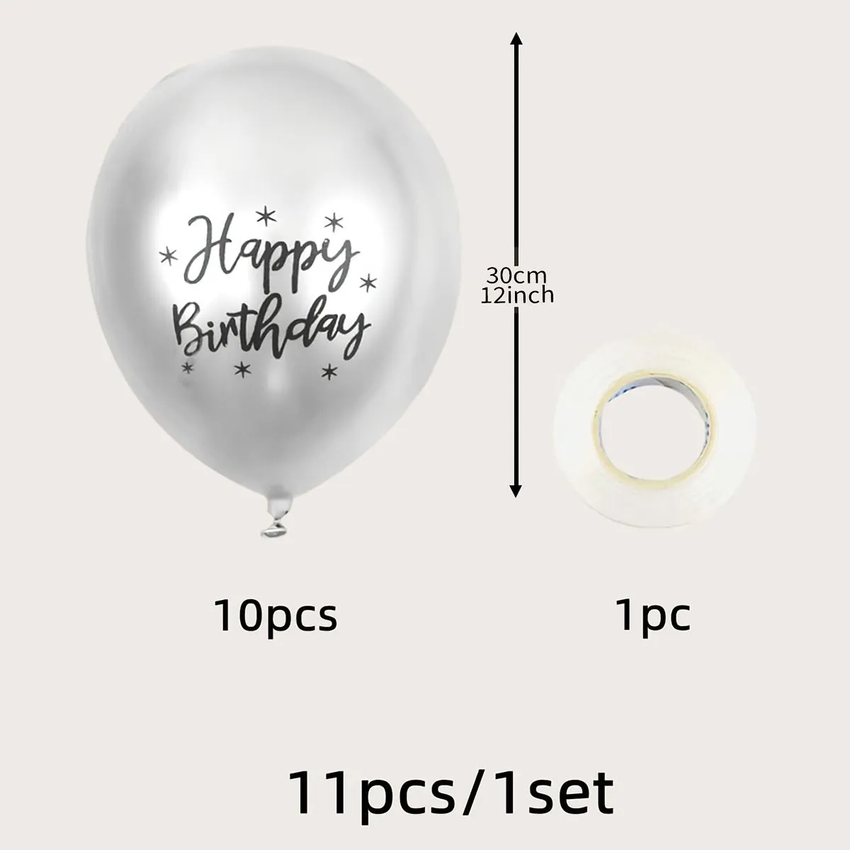 11pcs Metallic Happy Birthday Balloons - Birthday Party Decor Balloons with Slivery Finish - Room Decorations for Celebrations