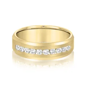 14K Yellow Gold Men's 6MM Beveled Channel Set Wedding Ring (.50ctw)