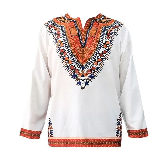 2018 Roupas Africanas Para Homens t shirt Dashiki Traditional African National Men's Long Sleeve Ethnic Printing T-Shirts Men