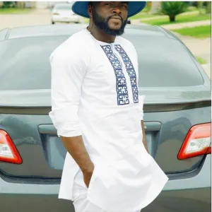 African Men Dashiki Long Shirt White Casual Fashion Clothing