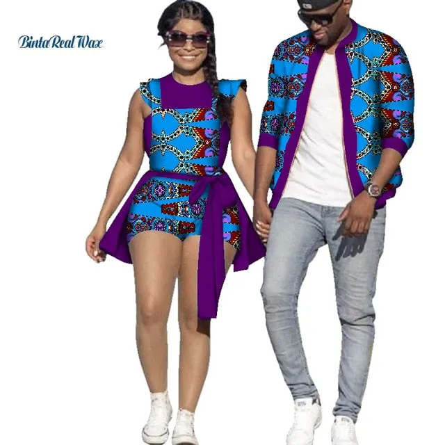 African Print Jacket for Men and Jumpsuit Bodysuit for Women Family Clothing Lover Clothes Men Coat Top Couple Clothing WYQ195