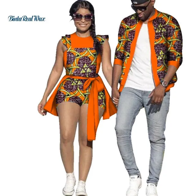 African Print Jacket for Men and Jumpsuit Bodysuit for Women Family Clothing Lover Clothes Men Coat Top Couple Clothing WYQ195