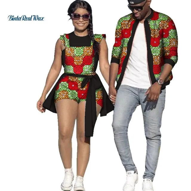 African Print Jacket for Men and Jumpsuit Bodysuit for Women Family Clothing Lover Clothes Men Coat Top Couple Clothing WYQ195