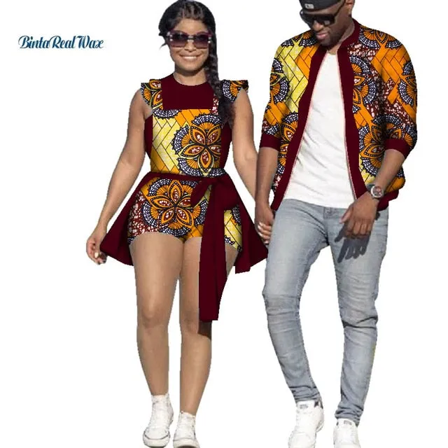African Print Jacket for Men and Jumpsuit Bodysuit for Women Family Clothing Lover Clothes Men Coat Top Couple Clothing WYQ195