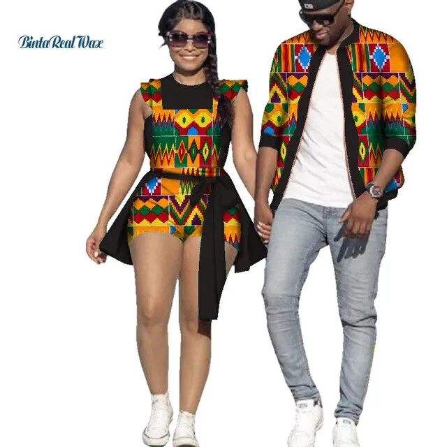 African Print Jacket for Men and Jumpsuit Bodysuit for Women Family Clothing Lover Clothes Men Coat Top Couple Clothing WYQ195