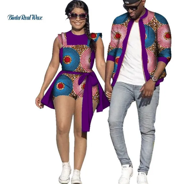 African Print Jacket for Men and Jumpsuit Bodysuit for Women Family Clothing Lover Clothes Men Coat Top Couple Clothing WYQ195