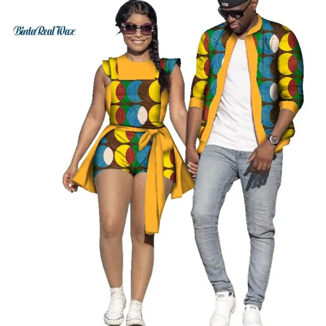 African Print Jacket for Men and Jumpsuit Bodysuit for Women Family Clothing Lover Clothes Men Coat Top Couple Clothing WYQ195