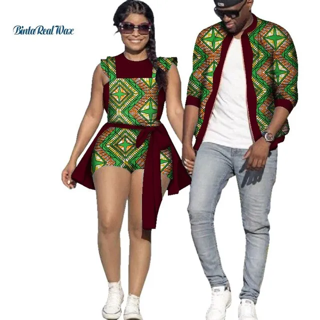 African Print Jacket for Men and Jumpsuit Bodysuit for Women Family Clothing Lover Clothes Men Coat Top Couple Clothing WYQ195
