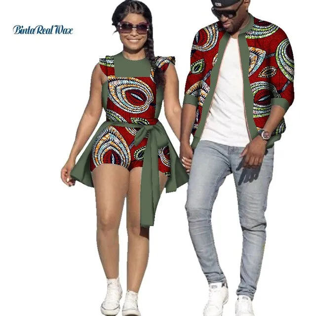 African Print Jacket for Men and Jumpsuit Bodysuit for Women Family Clothing Lover Clothes Men Coat Top Couple Clothing WYQ195