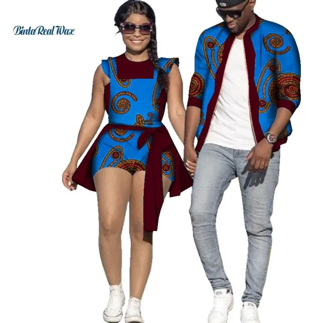 African Print Jacket for Men and Jumpsuit Bodysuit for Women Family Clothing Lover Clothes Men Coat Top Couple Clothing WYQ195