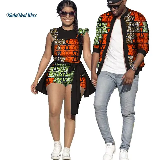 African Print Jacket for Men and Jumpsuit Bodysuit for Women Family Clothing Lover Clothes Men Coat Top Couple Clothing WYQ195