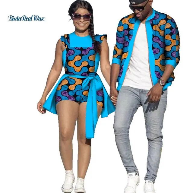 African Print Jacket for Men and Jumpsuit Bodysuit for Women Family Clothing Lover Clothes Men Coat Top Couple Clothing WYQ195