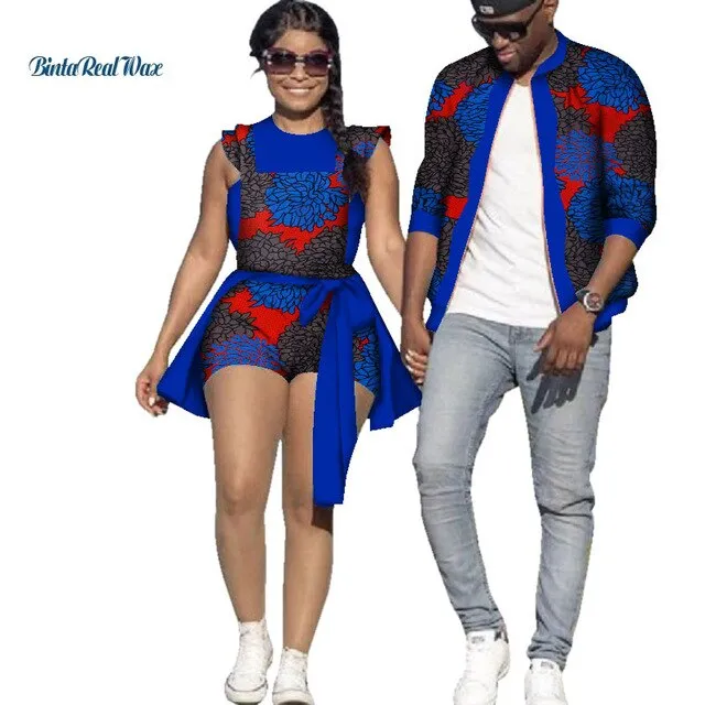 African Print Jacket for Men and Jumpsuit Bodysuit for Women Family Clothing Lover Clothes Men Coat Top Couple Clothing WYQ195