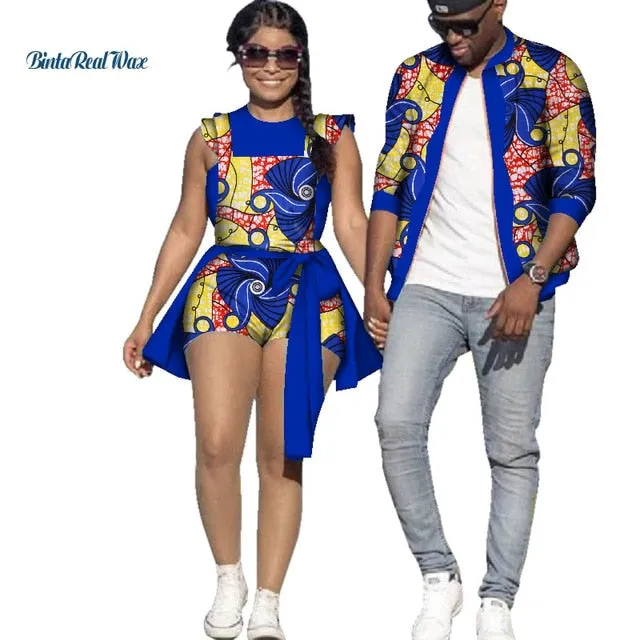 African Print Jacket for Men and Jumpsuit Bodysuit for Women Family Clothing Lover Clothes Men Coat Top Couple Clothing WYQ195