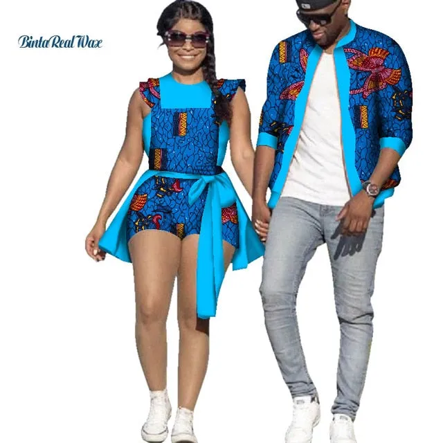 African Print Jacket for Men and Jumpsuit Bodysuit for Women Family Clothing Lover Clothes Men Coat Top Couple Clothing WYQ195
