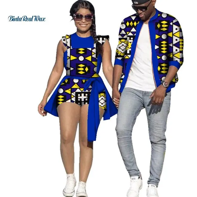 African Print Jacket for Men and Jumpsuit Bodysuit for Women Family Clothing Lover Clothes Men Coat Top Couple Clothing WYQ195