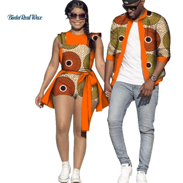 African Print Jacket for Men and Jumpsuit Bodysuit for Women Family Clothing Lover Clothes Men Coat Top Couple Clothing WYQ195