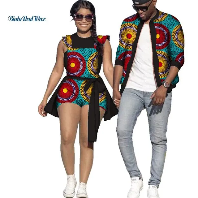 African Print Jacket for Men and Jumpsuit Bodysuit for Women Family Clothing Lover Clothes Men Coat Top Couple Clothing WYQ195