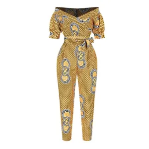 African Print Off  Shoulder Jumpsuit