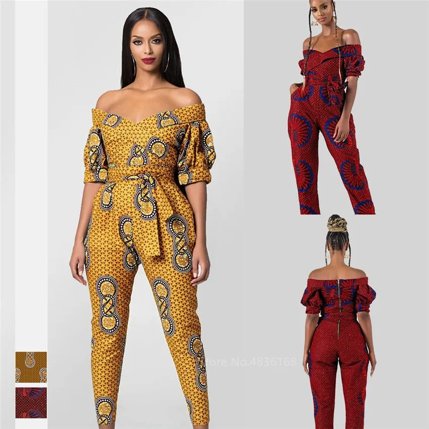 African Print Off  Shoulder Jumpsuit