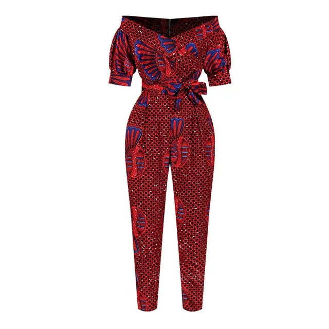 African Print Off  Shoulder Jumpsuit