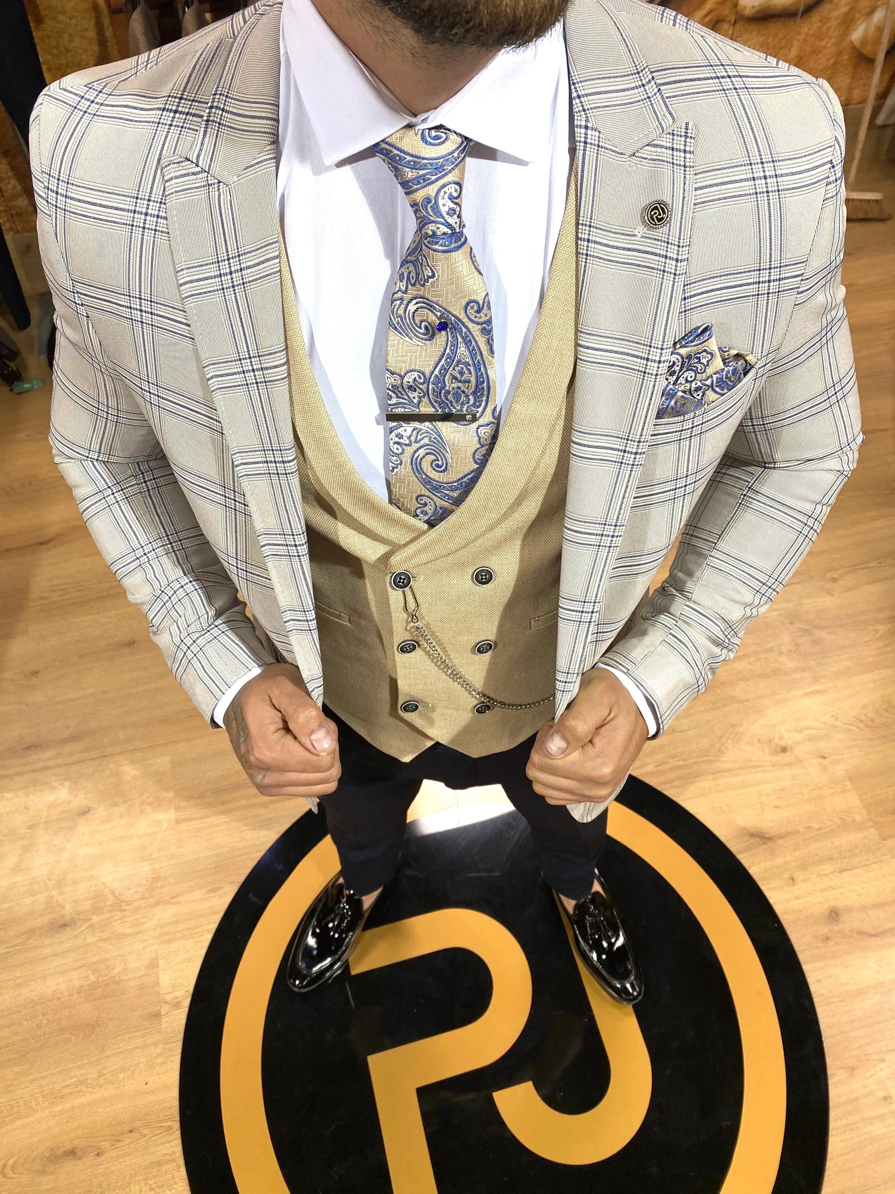 Alister - Beige/Blue 3 Piece Suit