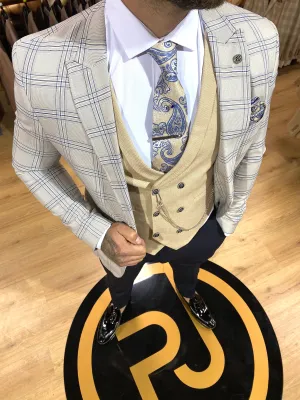 Alister - Beige/Blue 3 Piece Suit