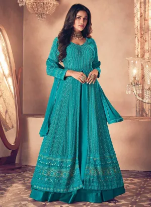 Aqua Sequin Embroidered Slit Style Lehenga