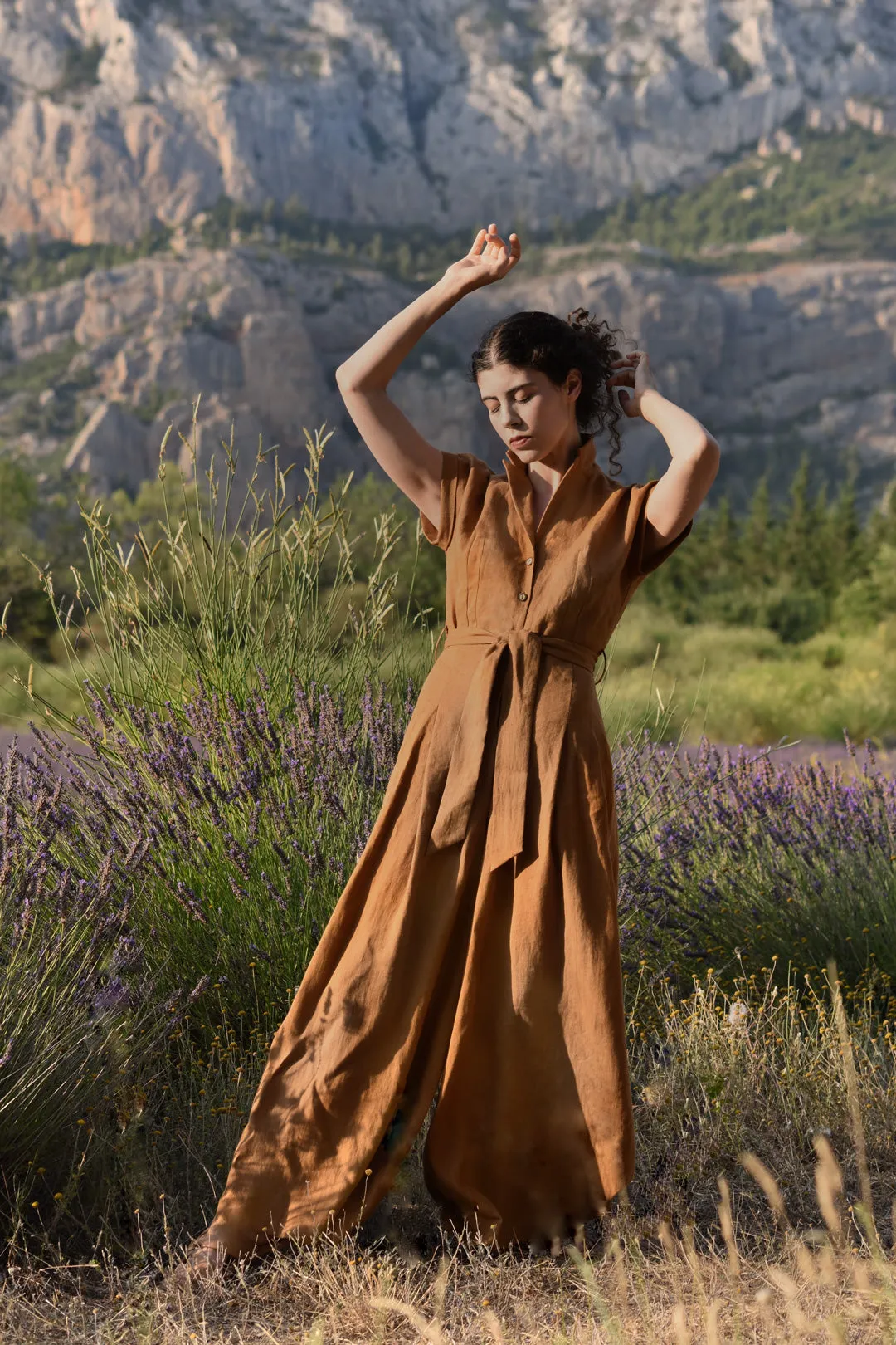 Audrey Linen Jumpsuit - Cinnamon