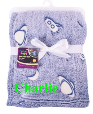 Baby boys personalised space glow in the dark blanket throw