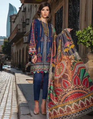Beautiful Pakistani linen embroidered dress in dark blue color # P2405
