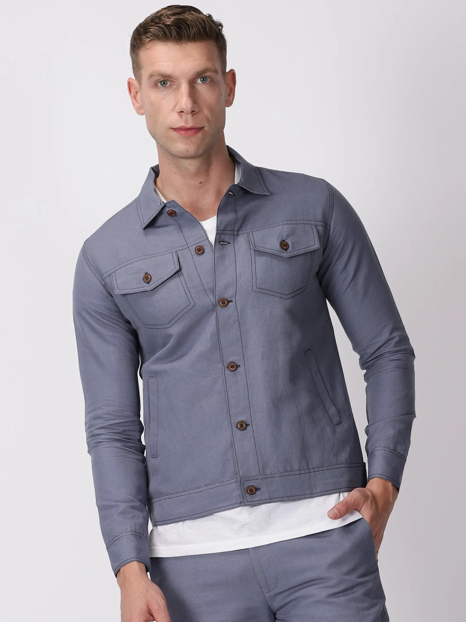 Becket - Linen Short Jacket - Pitch Blue