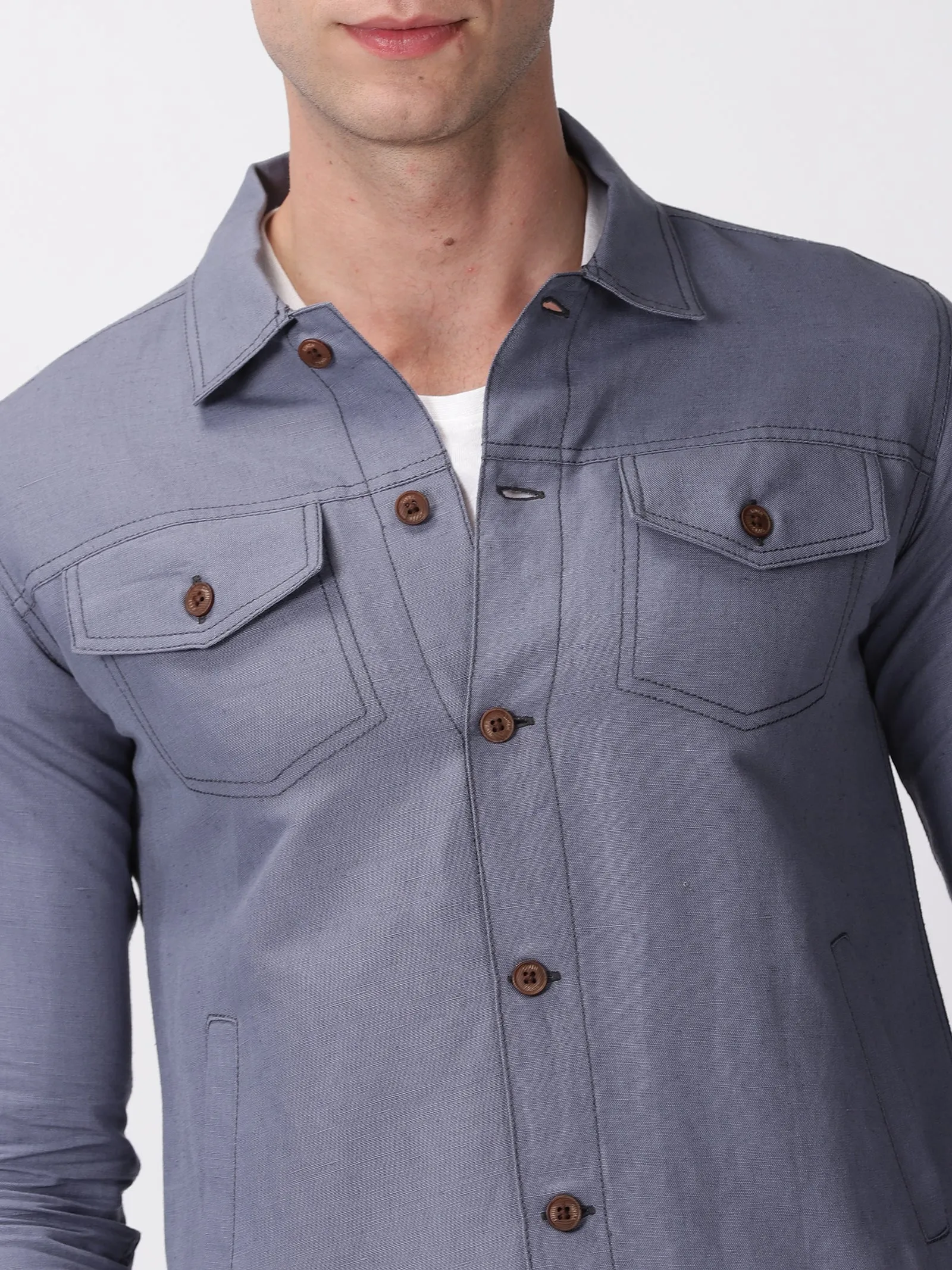 Becket - Linen Short Jacket - Pitch Blue