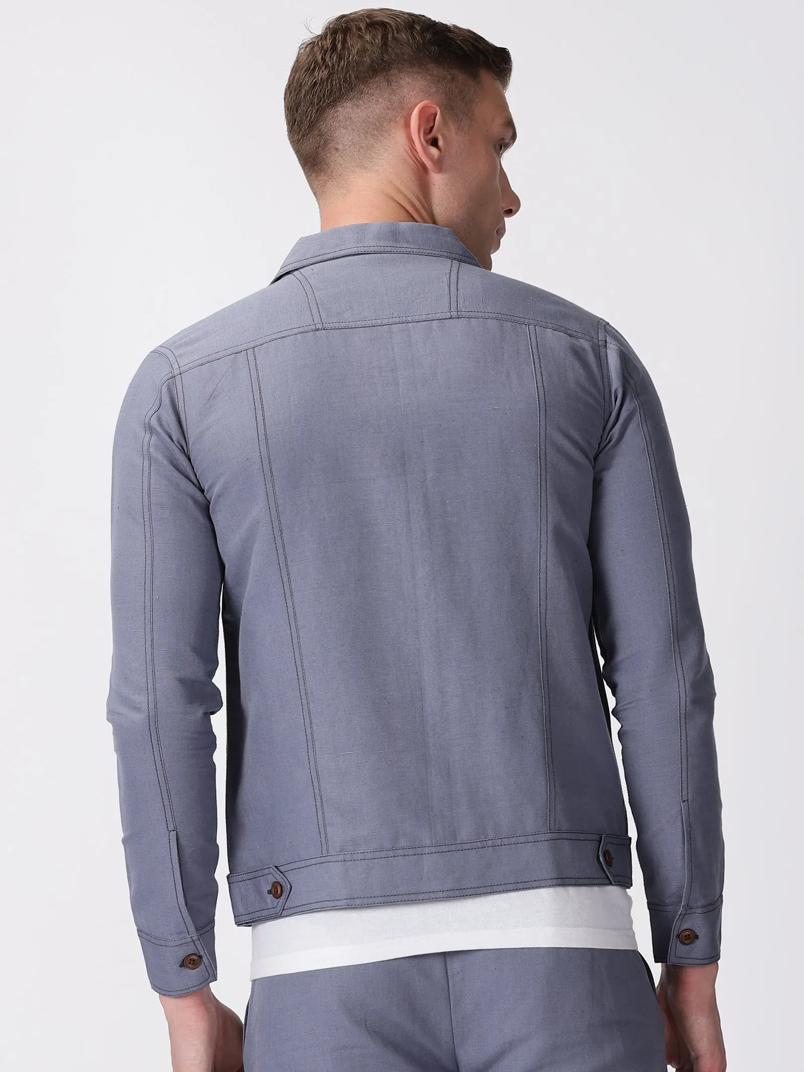 Becket - Linen Short Jacket - Pitch Blue
