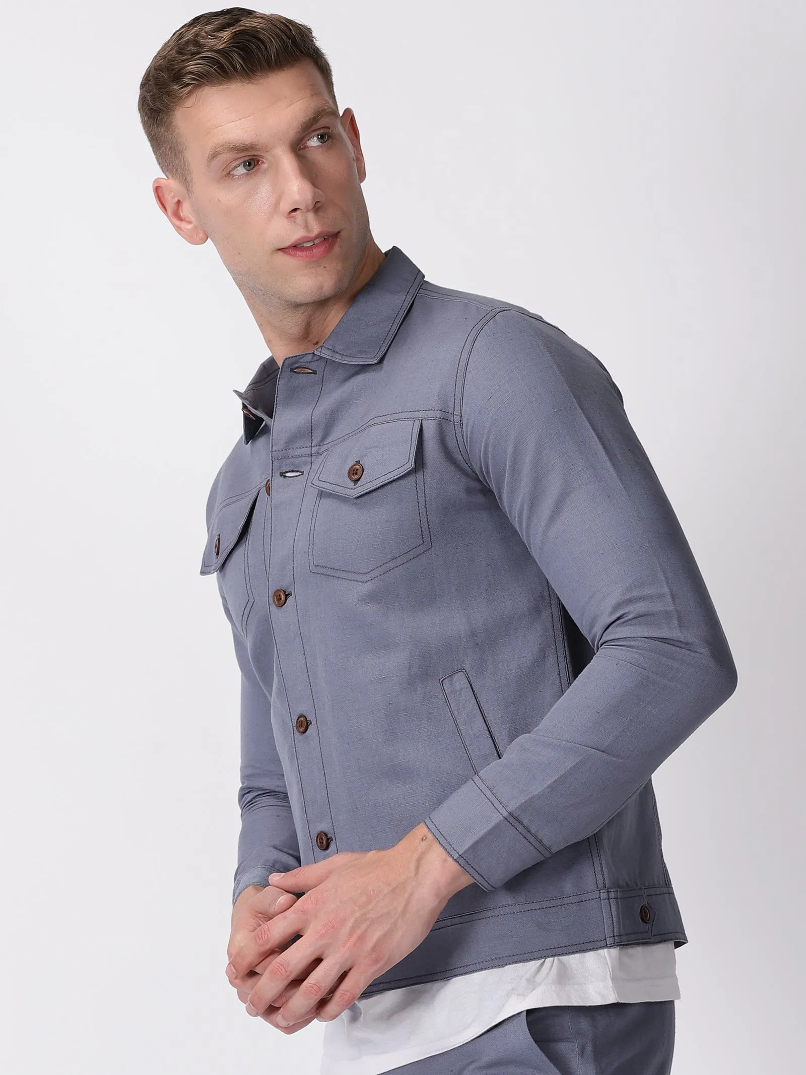 Becket - Linen Short Jacket - Pitch Blue