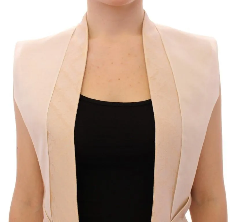 Beige brocade sleeveless jacket vest