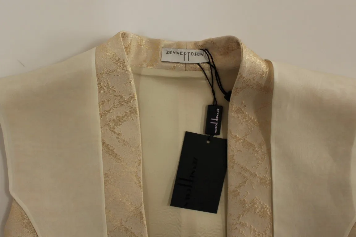 Beige brocade sleeveless jacket vest