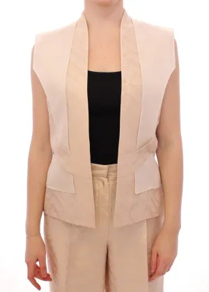 Beige brocade sleeveless jacket vest