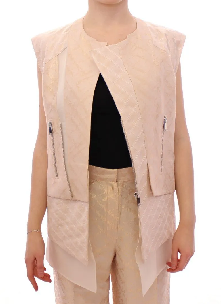 Beige brocade sleeveless jacket