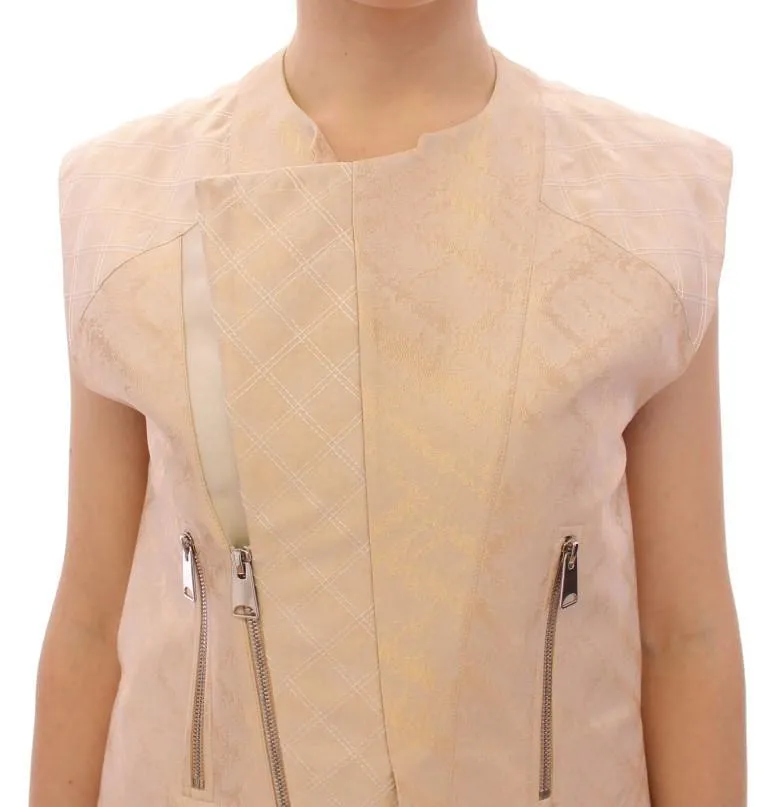 Beige brocade sleeveless jacket