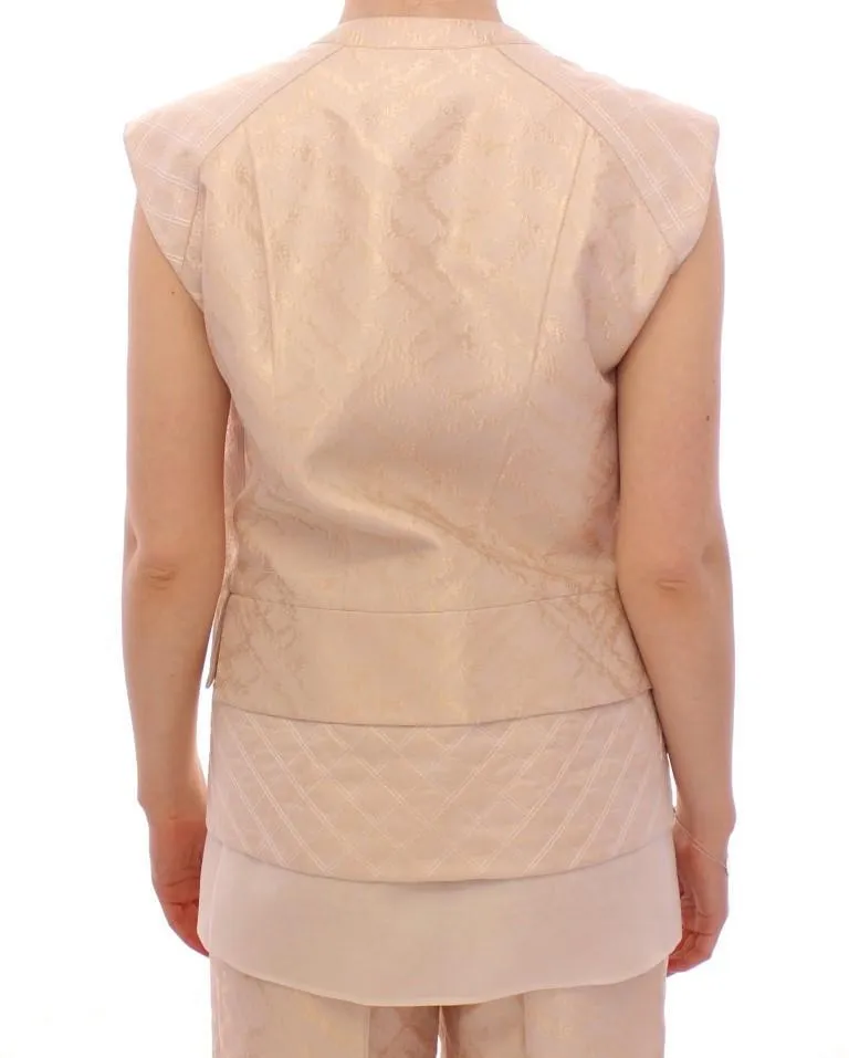 Beige brocade sleeveless jacket