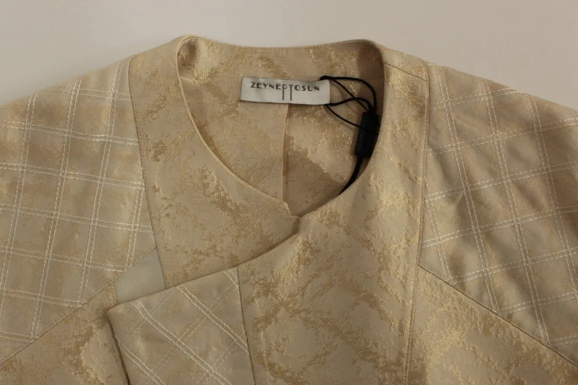 Beige brocade sleeveless jacket