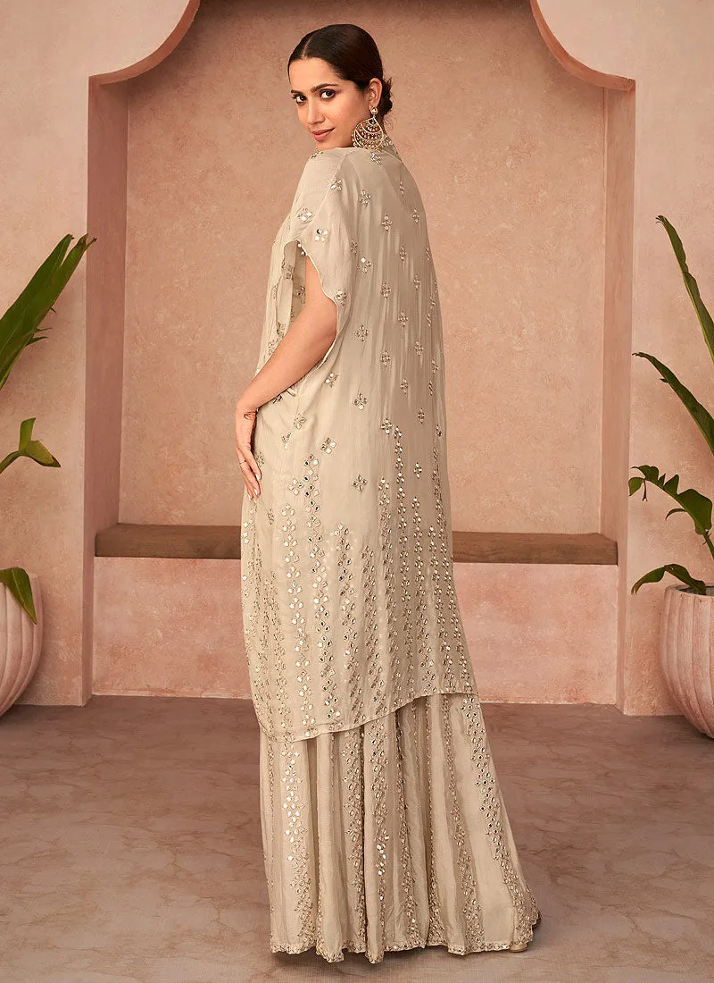 Beige Embroidered Jacket Style Sharara Suit