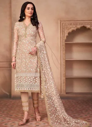 Beige Heavy Embroidered Pant Style Suit