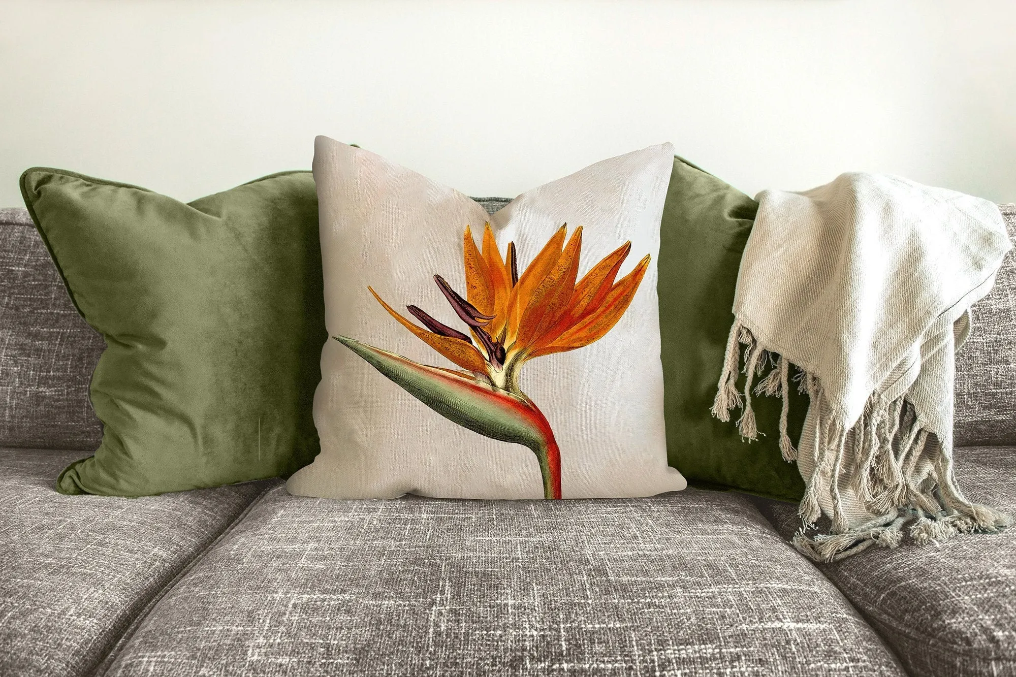 Bird of paradise throw pillow, tropical pillow, Interior decor, home decor, pillow cover and insert, botanical decor, tropical decor